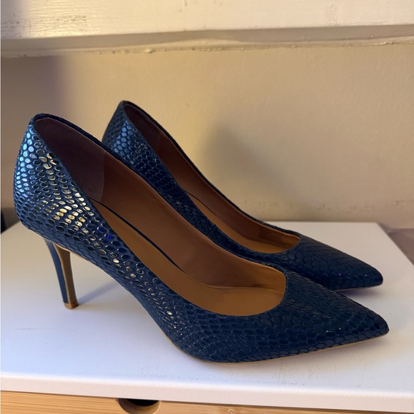 Calvin Klein Shoes - Calvin Klein Navy Blue Textured Pointed-Toe Heels